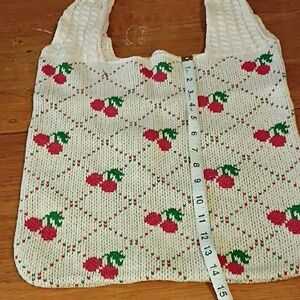 Crochet / Knit Look Cherry print Purse. Super Cute For School.